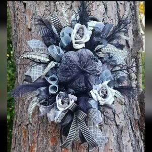Gothic Spooky Black And Grey Halloween Wreath